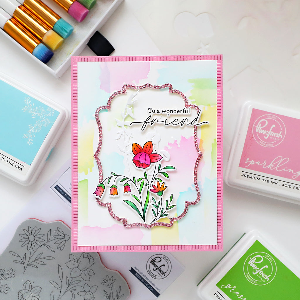 Pinkfresh Studio Trees Stencils 245724 To A Wonderful Friend Card