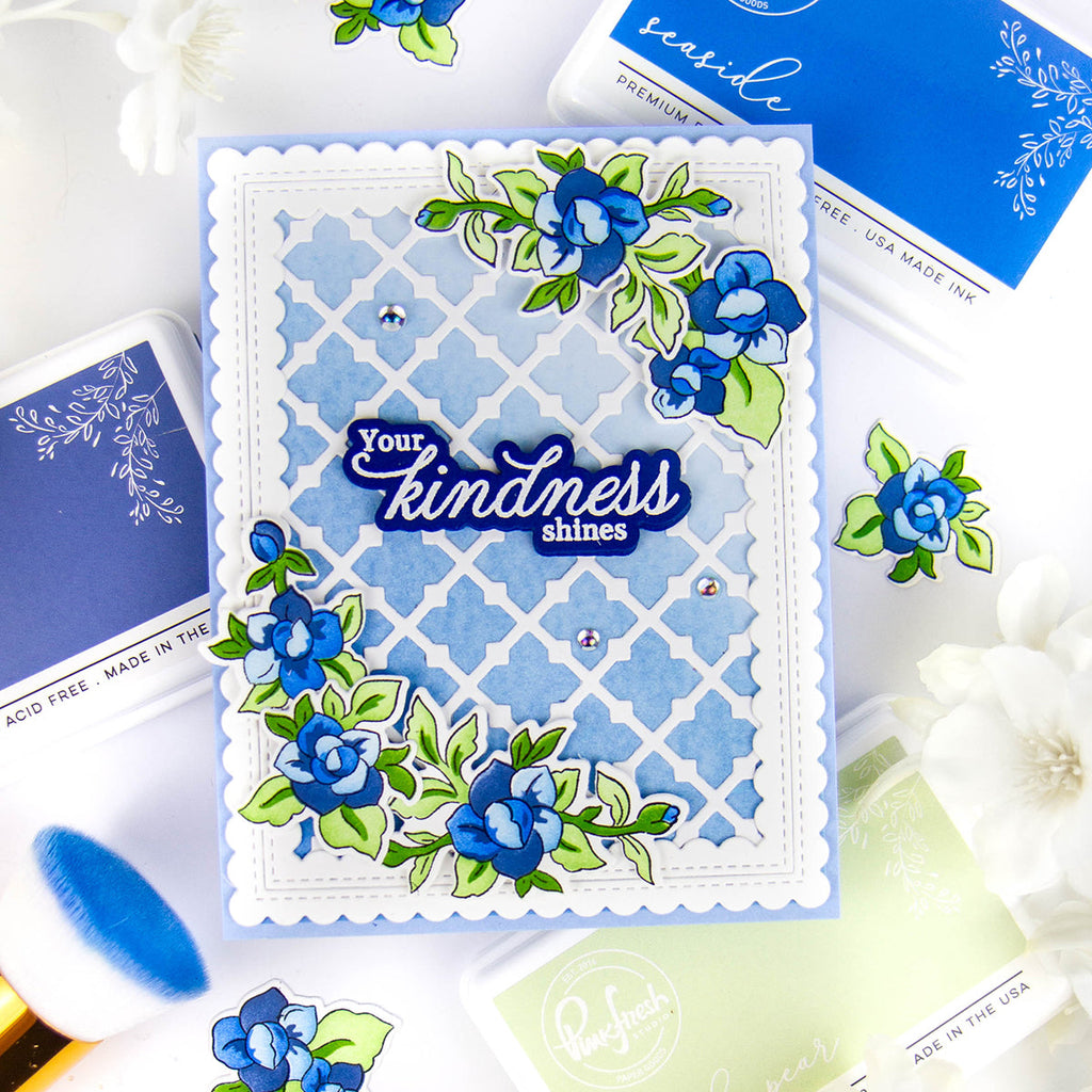 Pinkfresh Studio Trellis Coverplate Die 307925 Rachel Alvarado Your Kindness Shines Card