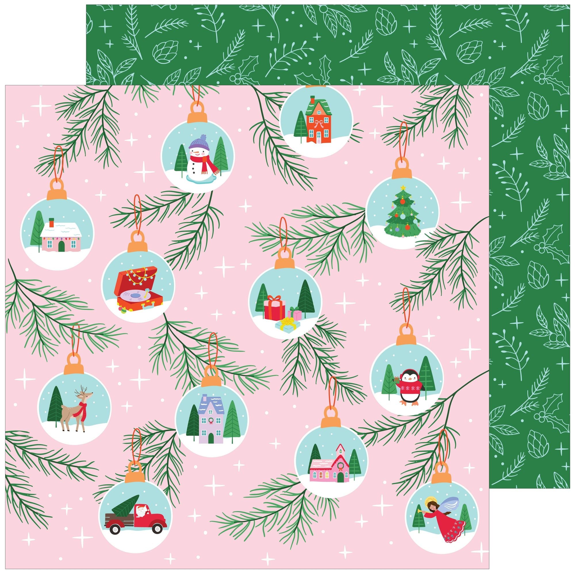 Pinkfresh Studio Very Merry Christmas 12 x 12 Paper Pack 296225 Holiday Ornaments