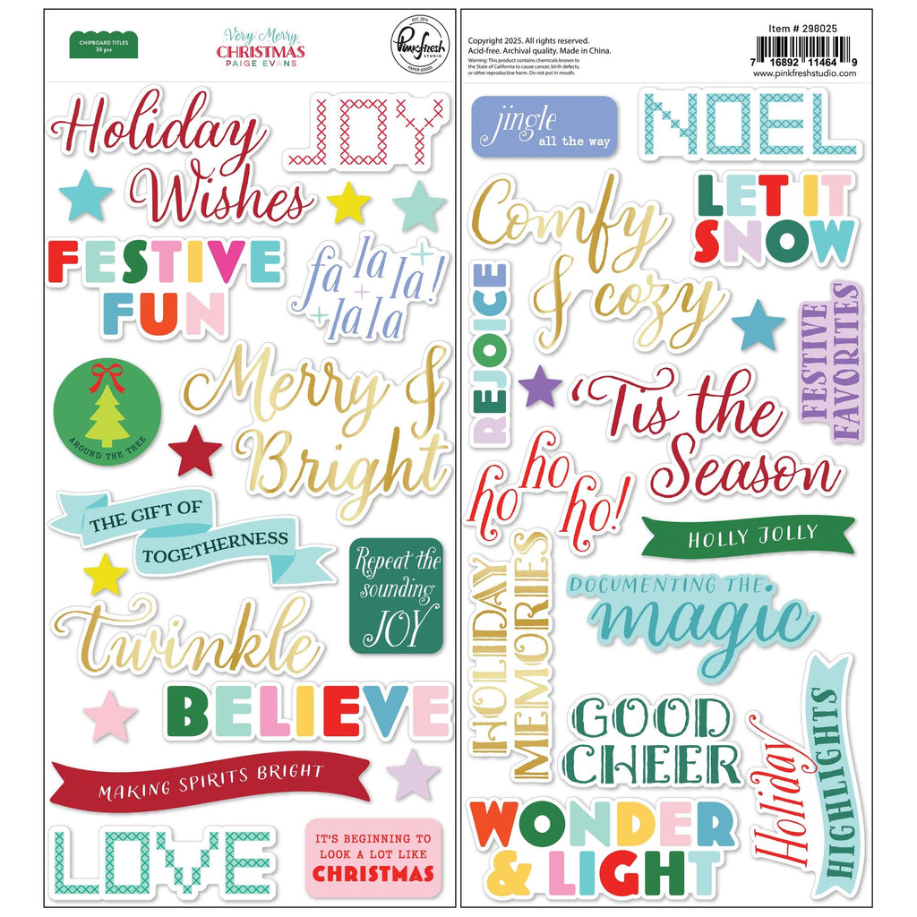 Pinkfresh Studio Very Merry Christmas Chipboard Titles 298025
