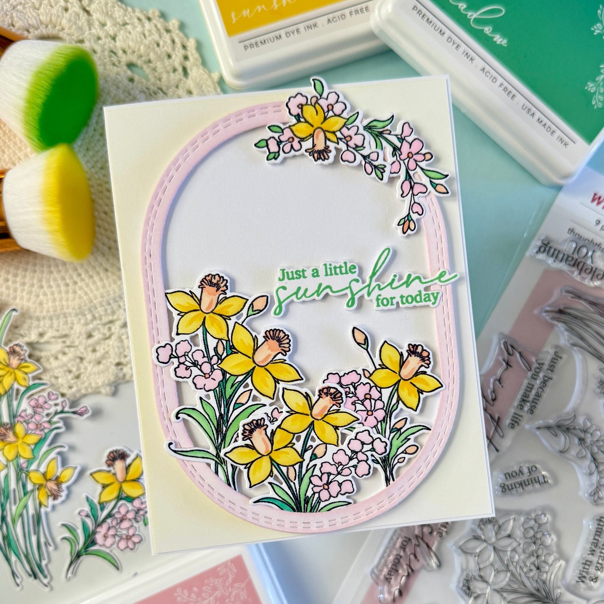 Pinkfresh Studio Whispering Daffodils Stencils 322026 Floral Spring Card
