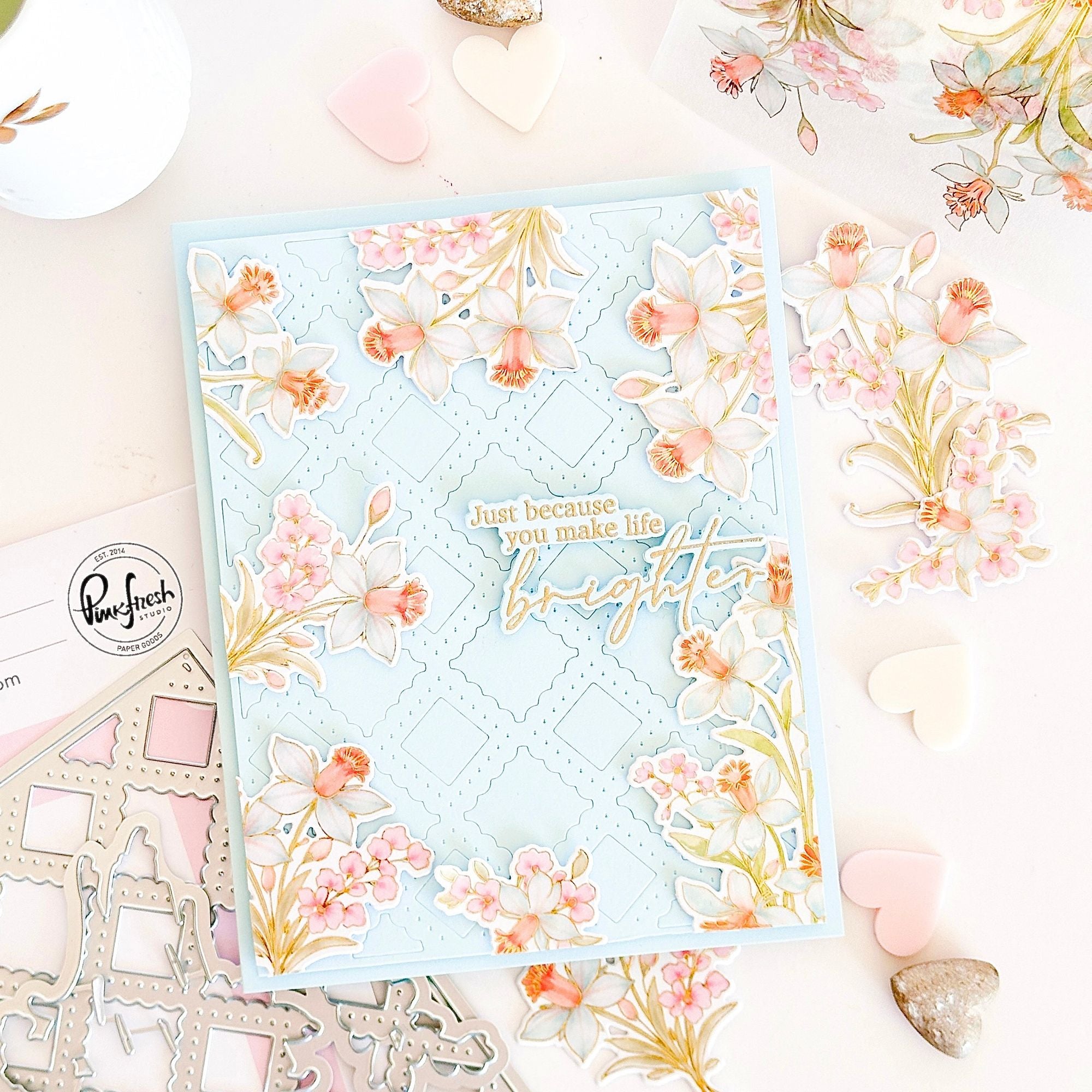 Pinkfresh Studio Whispering Daffodils Washi Tape 322126 Just Because You Make Life Brighter Card
