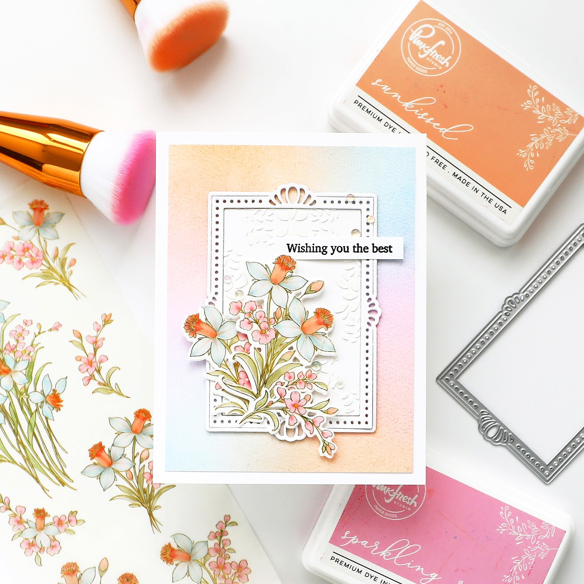 Pinkfresh Studio Whispering Daffodils Washi Tape 322126 Wishing You The Best Card