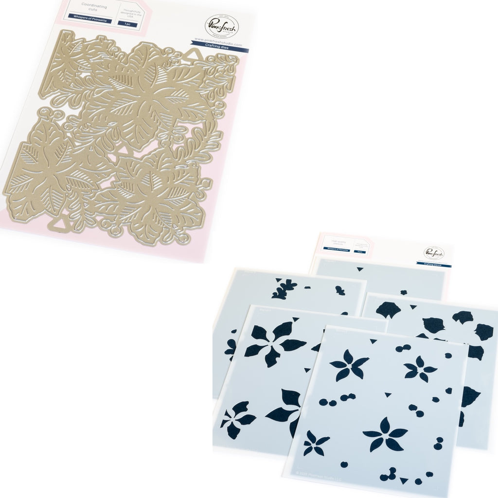 Pinkfresh Studio Whispers of Poinsettias Die And Stencils Bundle