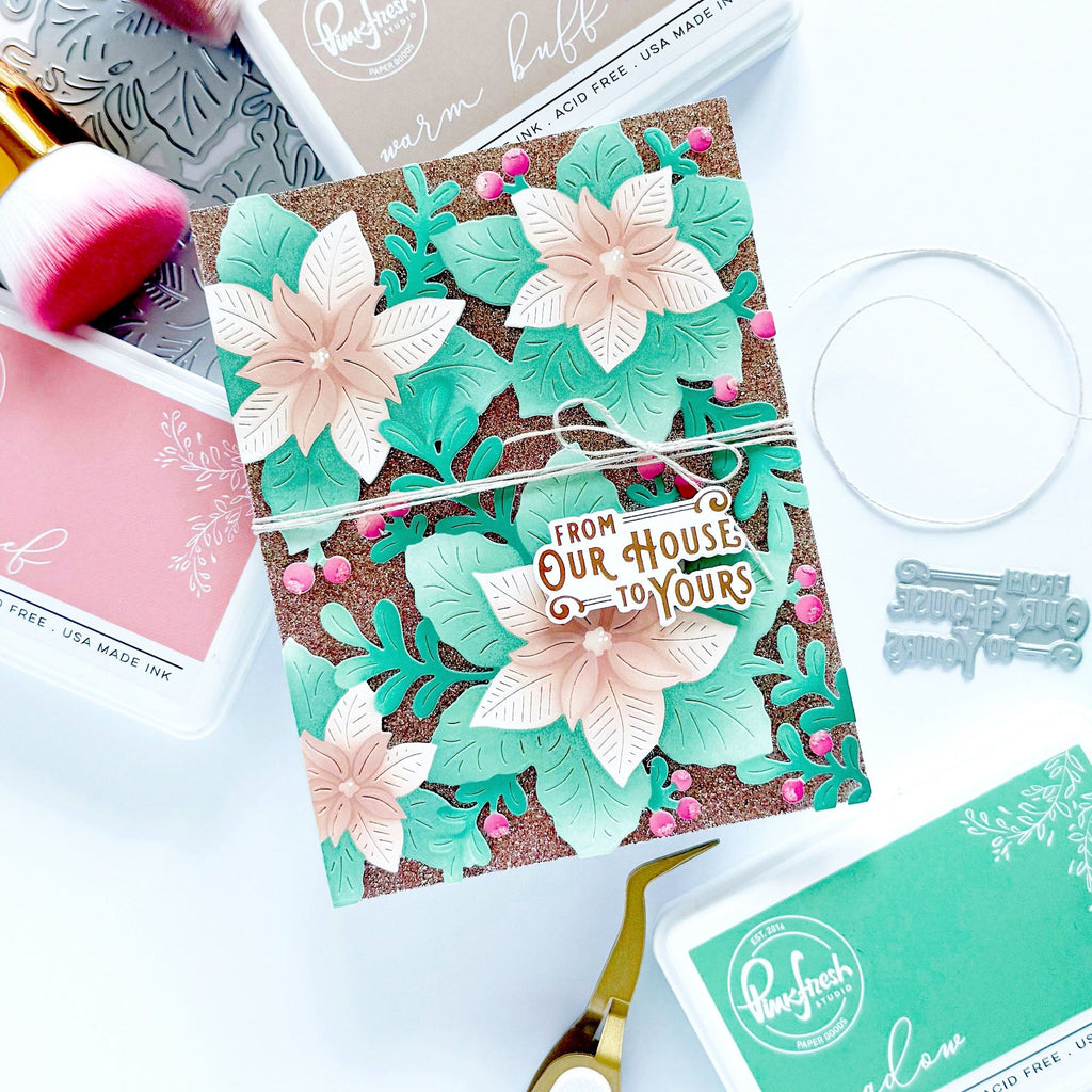 Pinkfresh Studio Whispers of Poinsettias Die And Stencils Bundle Christmas Floral Card