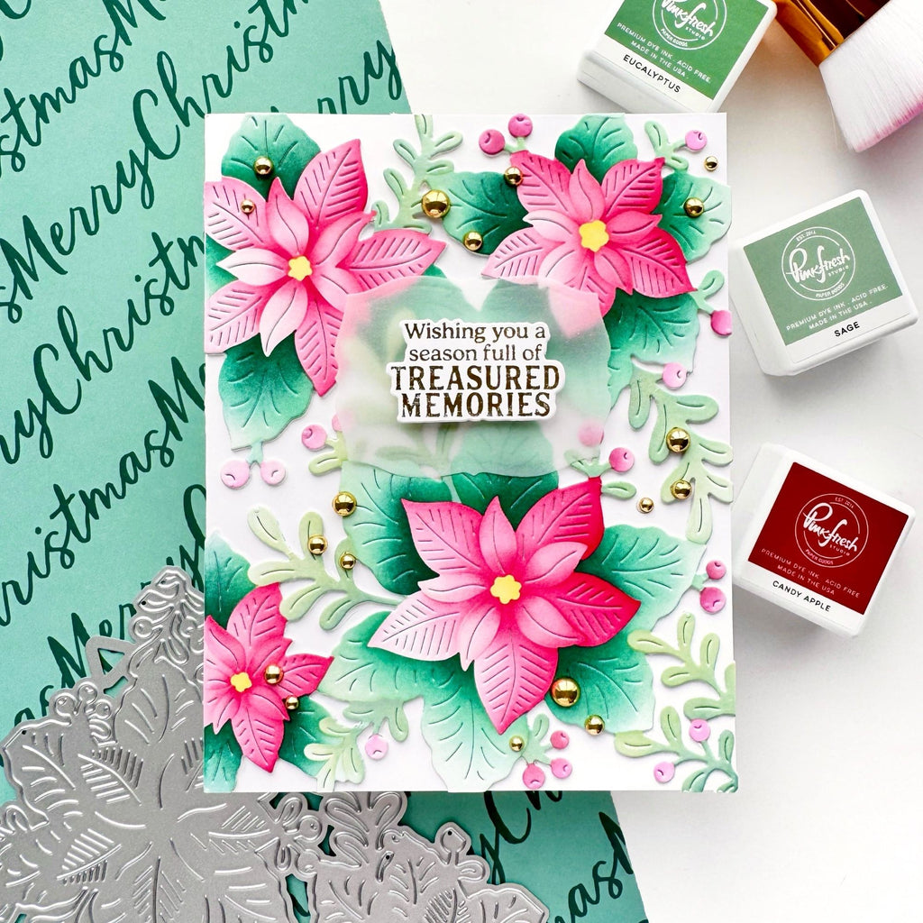 Pinkfresh Studio Whispers of Poinsettias Stencils 292225 Treasured Memories Card