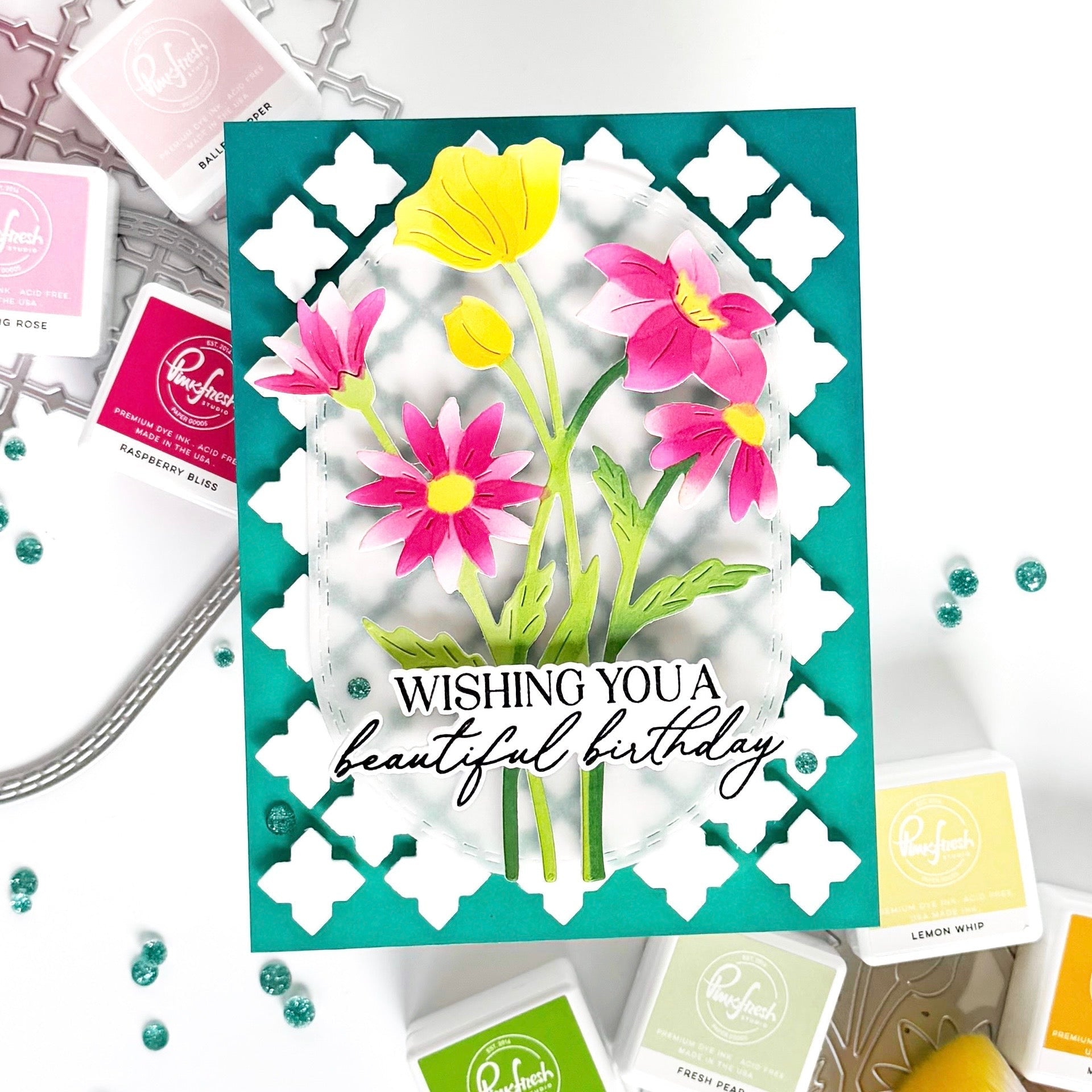 Pinkfresh Studio Wildflower Elegance Die 307625 Jody Wishing You a Beautiful Birthday Card