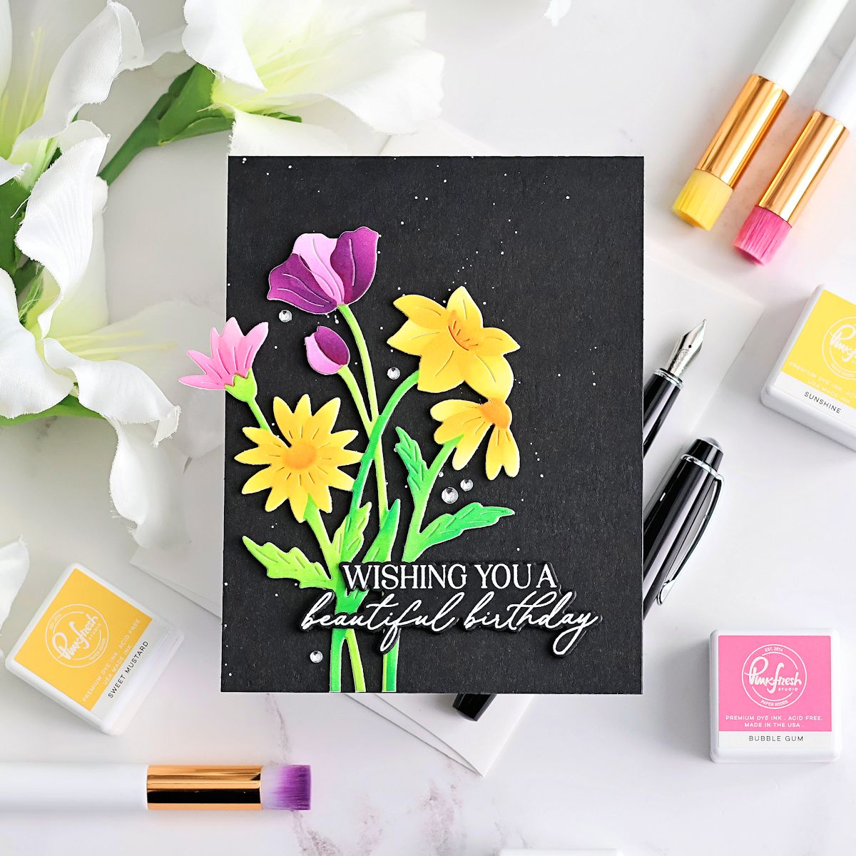 Pinkfresh Studio Wildflower Elegance Stencils 307725 Michelle Short Wishing You a Beautiful Birthday Card