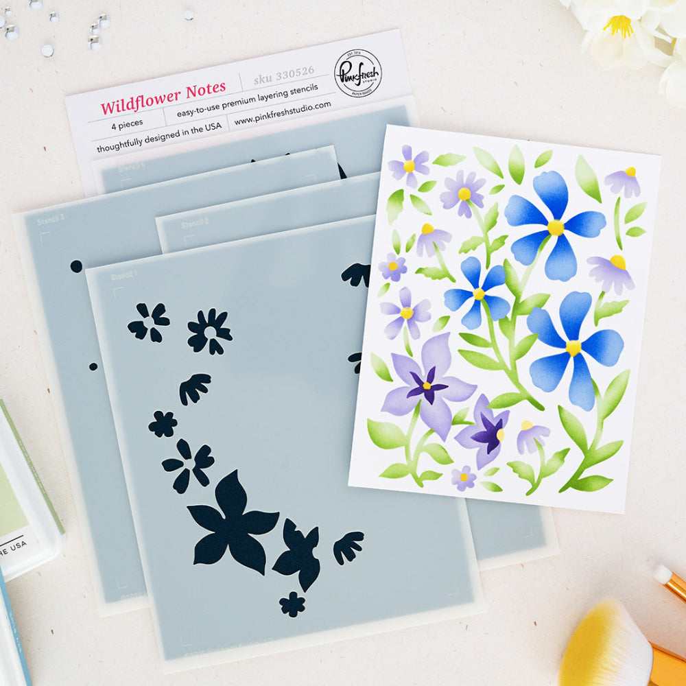 Pinkfresh Studio Wildflower Notes Stencils 330526