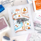 Pinkfresh Studio Woodland Trails Clear Stamps Dies And Stencils Bundle Kathleen Let's wander together trail map card