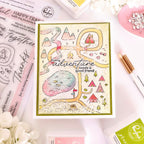 Pinkfresh Studio Woodland Trails Stencils 330026 Debby Every adventure needs a good friend trail map card