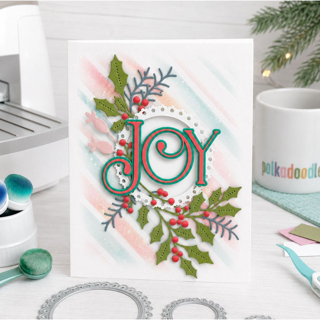 Polkadoodles Abundant Holly Dies pd9195 joy greenery card