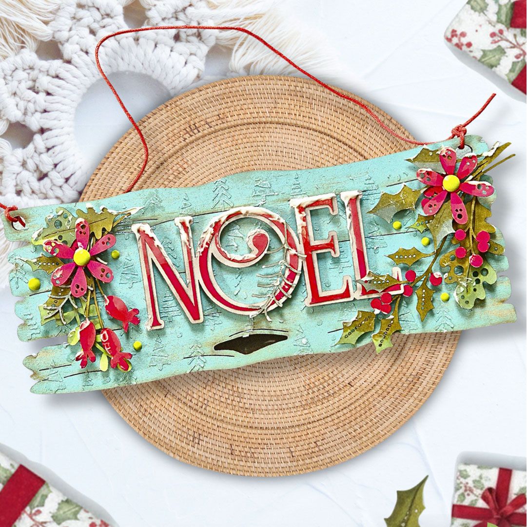 Polkadoodles Abundant Holly Dies pd9195 noel greenery wooden sign