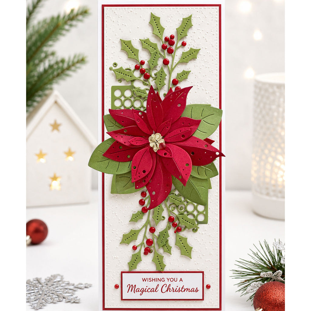 Polkadoodles Abundant Holly Dies pd9195 wishing a magical christmas flower card