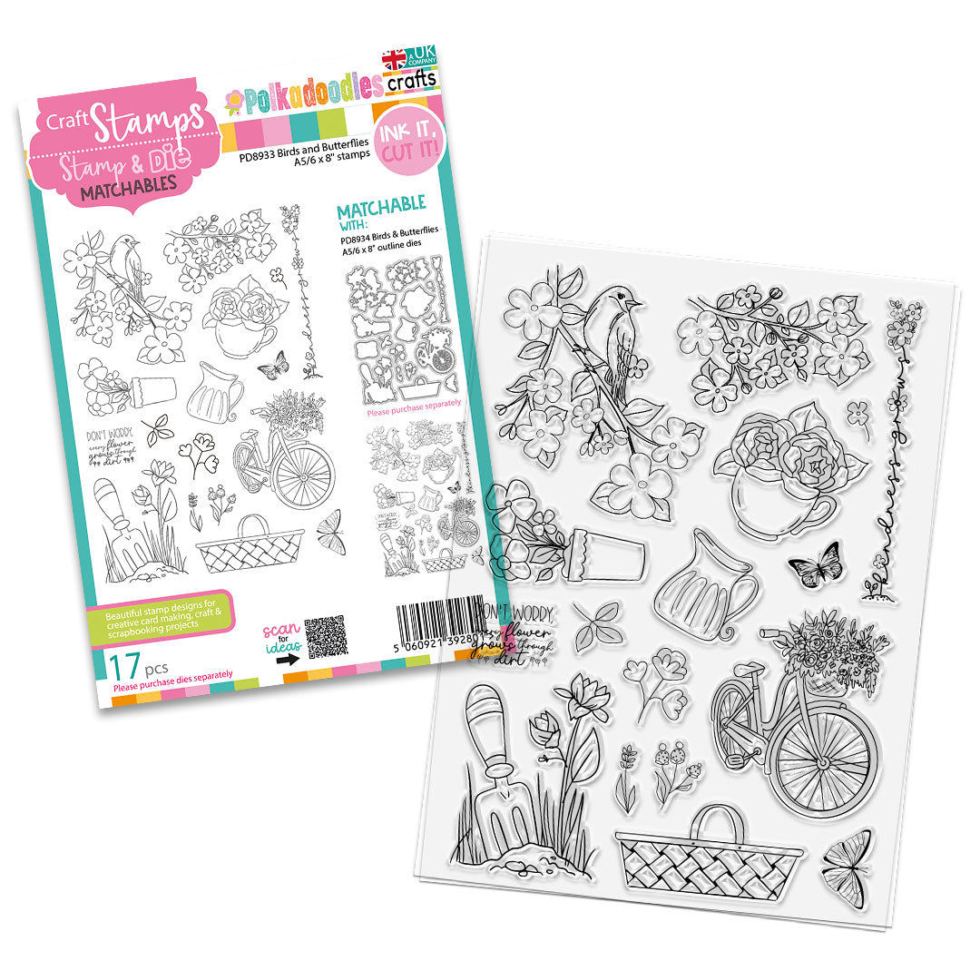 Polkadoodles Birds and Butterflies Clear Stamps pd8933