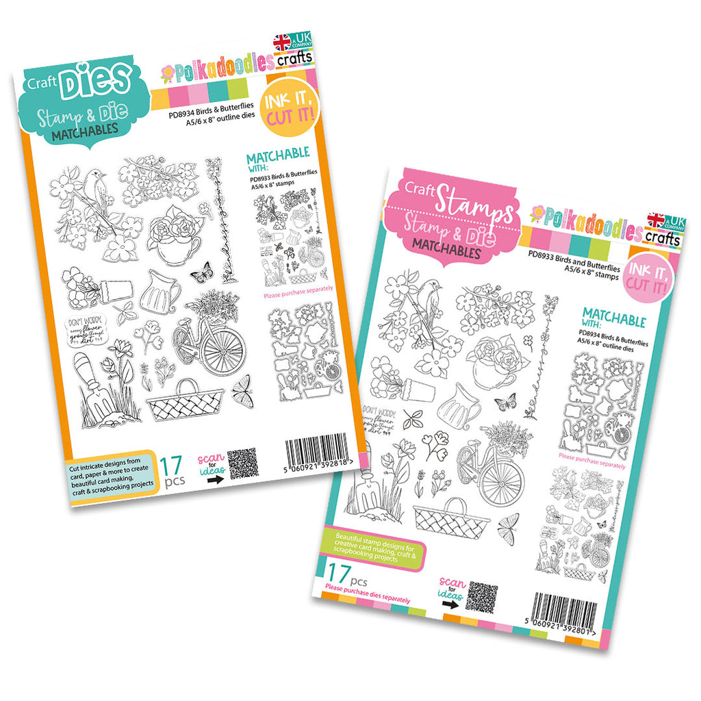 Polkadoodles Birds and Butterflies Stamp and Die Bundle
