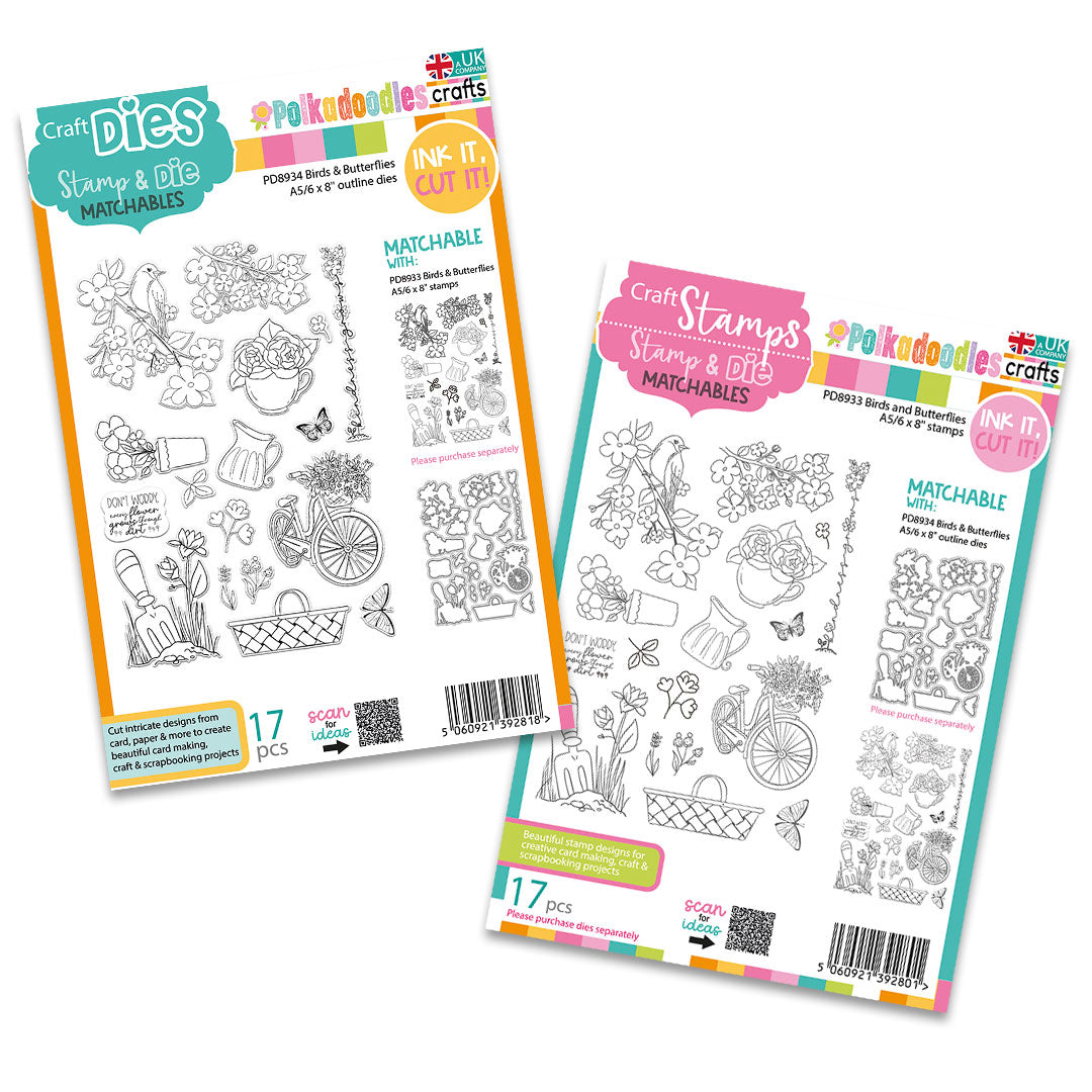 Polkadoodles Birds and Butterflies Stamp and Die Bundle