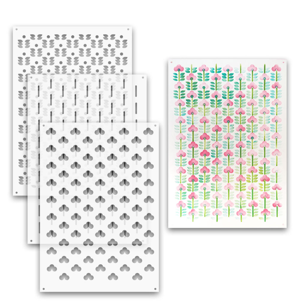 Polkadoodles Boho Perfect Poppies Emboss-Ink Layering Stencil Set pd9095