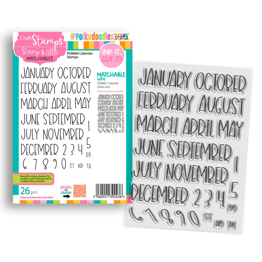 Polkadoodles Calendar Months and Numbers Clear Stamps pd8880