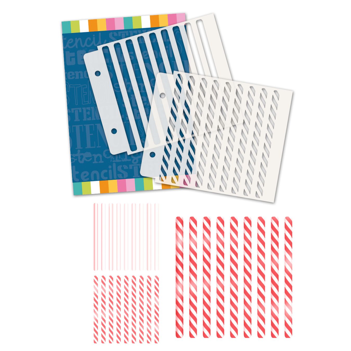 Polkadoodles Candy Cane Stripes 6x6 Layering Stencils pd9204