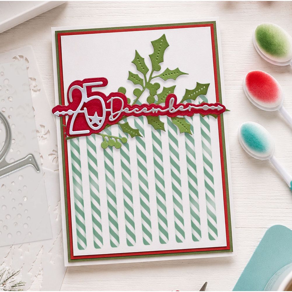 Polkadoodles Candy Cane Stripes 6x6 Layering Stencils pd9204 december 25 holiday card