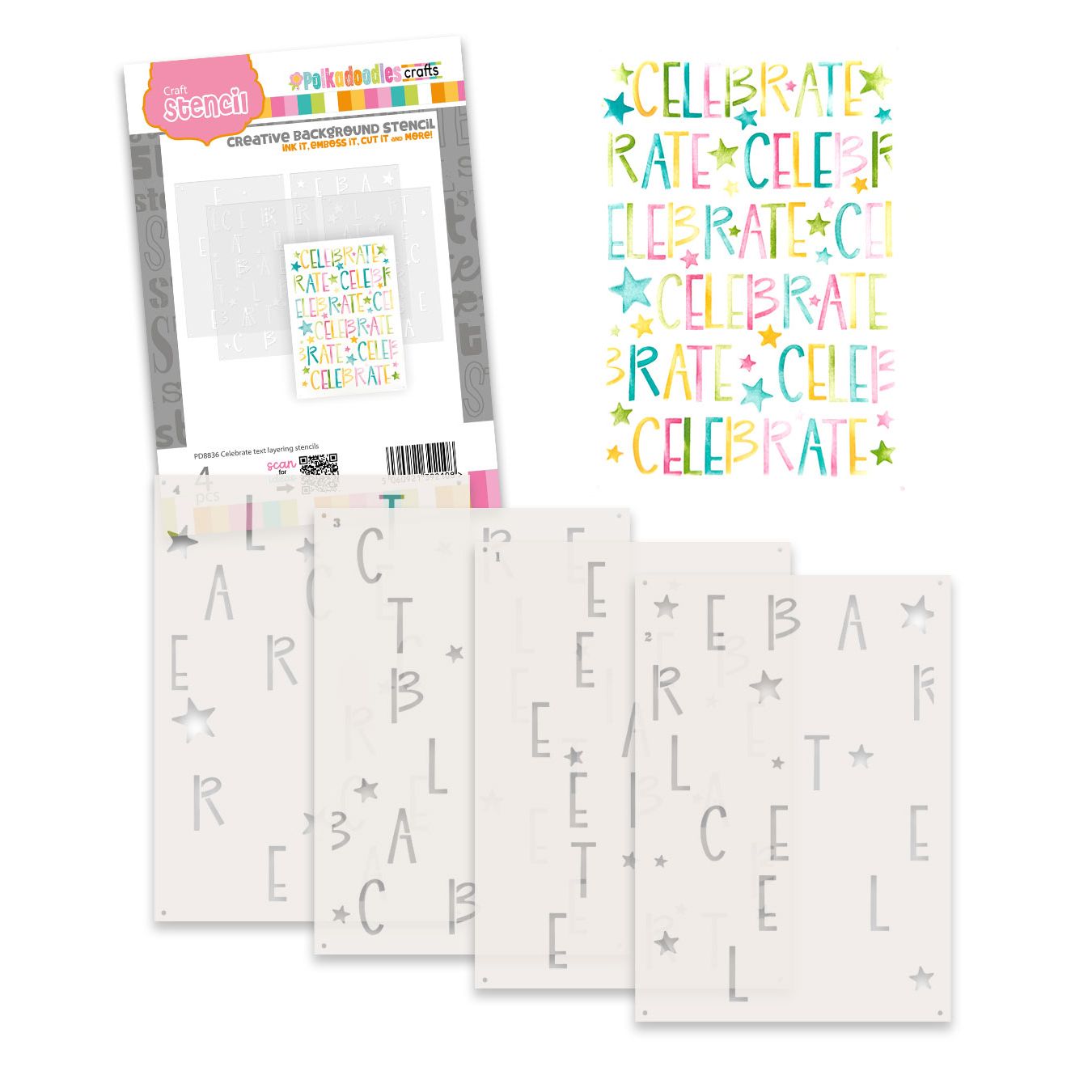 Polkadoodles Celebrate 6x8 Layering Stencils pd8836