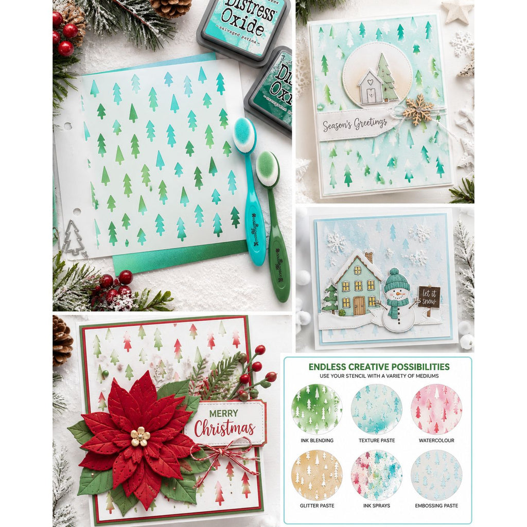 Polkadoodles Cute Little Trees 6x6 Stencil pd9206 christmas tree cards