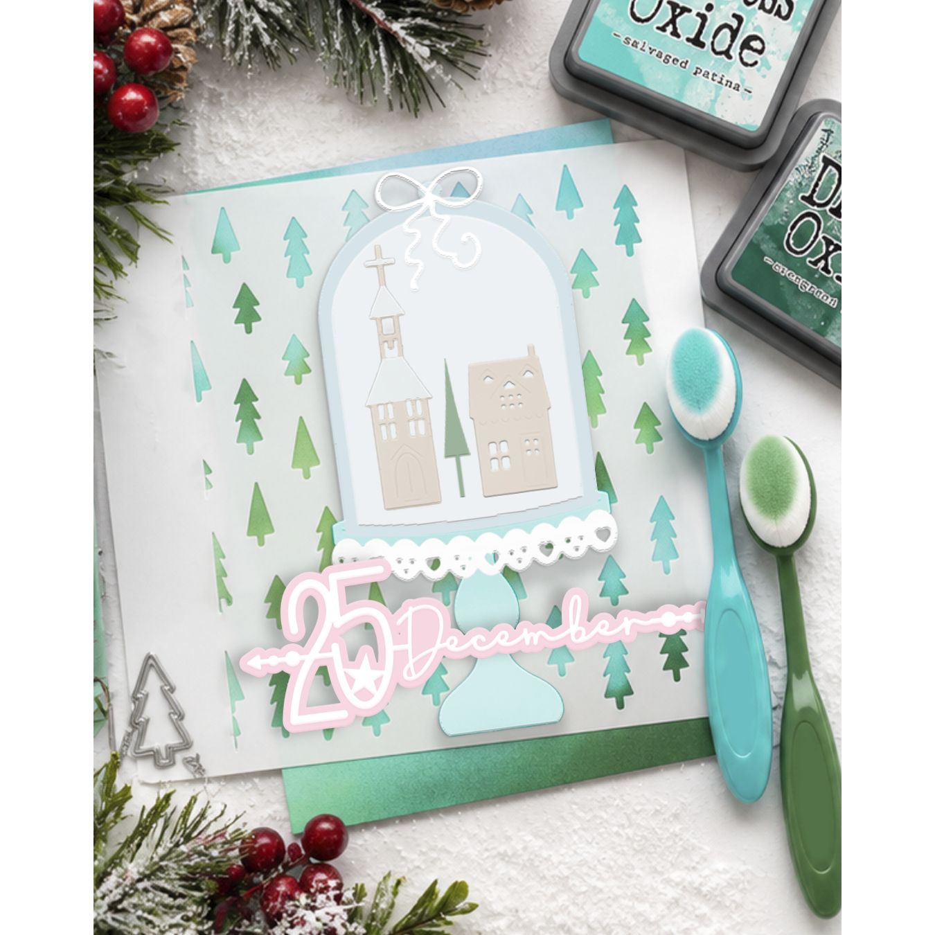 Polkadoodles Cute Little Trees 6x6 Stencil pd9206 december 25th snowglobe card