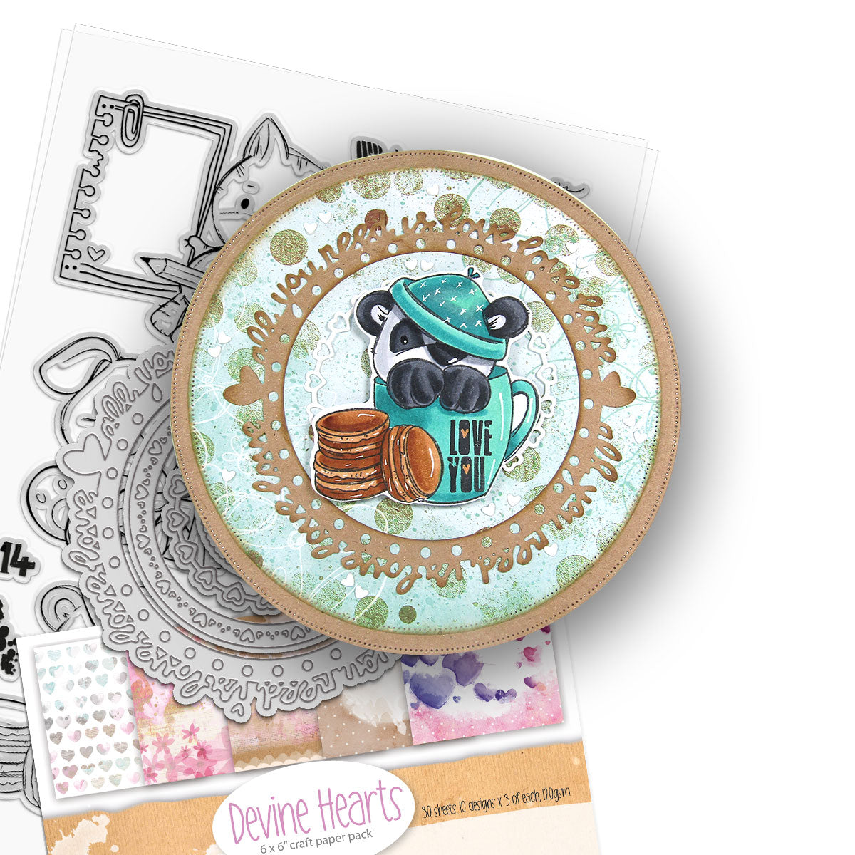 Polkadoodles Devine Hearts 6x6 Paper pd8858 love you