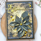 Polkadoodles Elegant 25 December Dies pd9186 gold and blue poinsettia holiday card