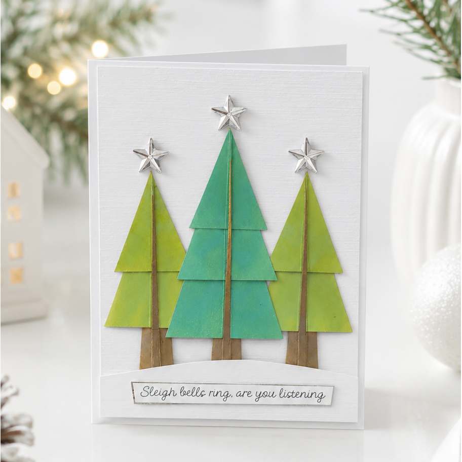 Polkadoodles Elegant Sculptured Trees Dies pd9193 sleigh bells ring christmas card