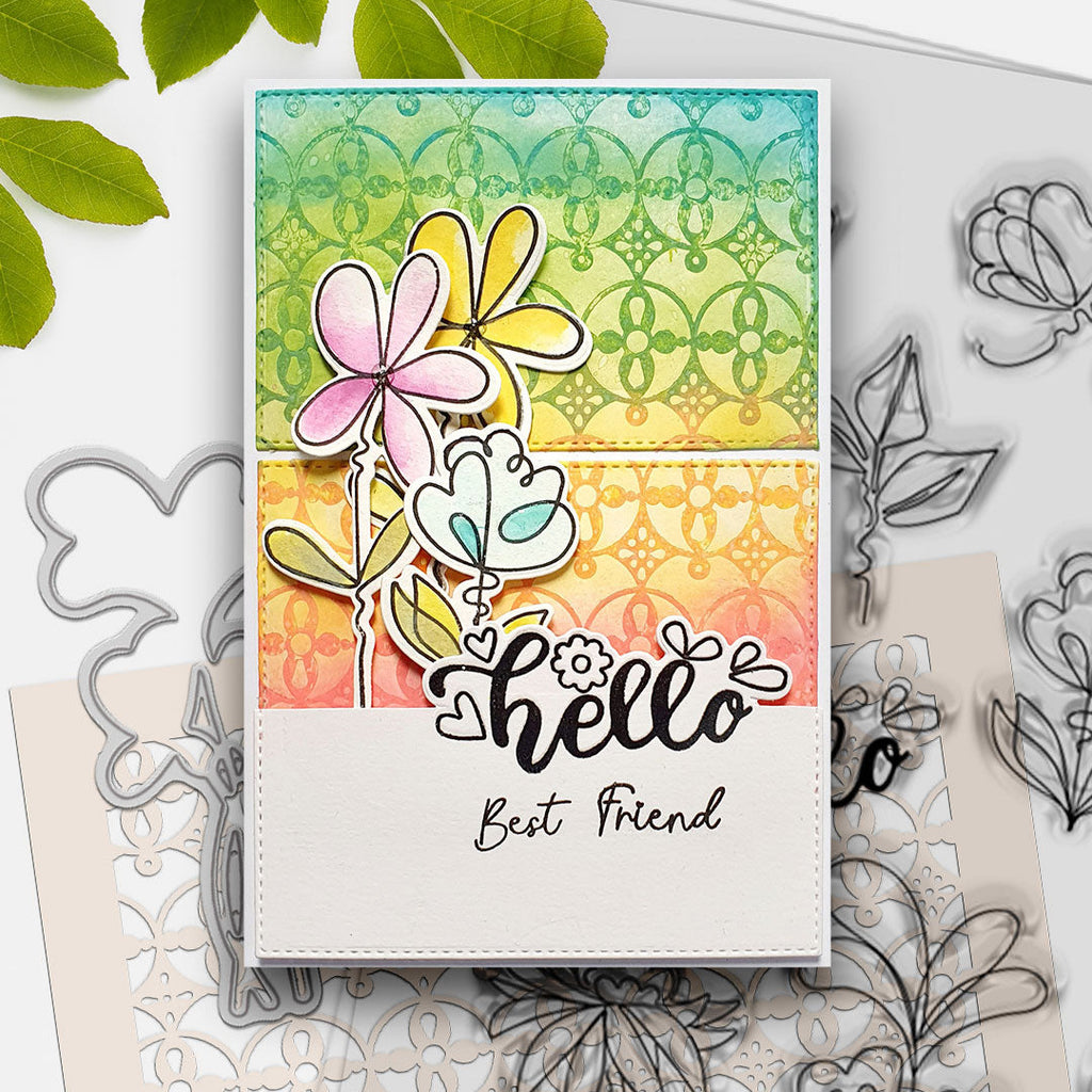 Polkadoodles Flower Trellis Circle Stencil pd8882 hello