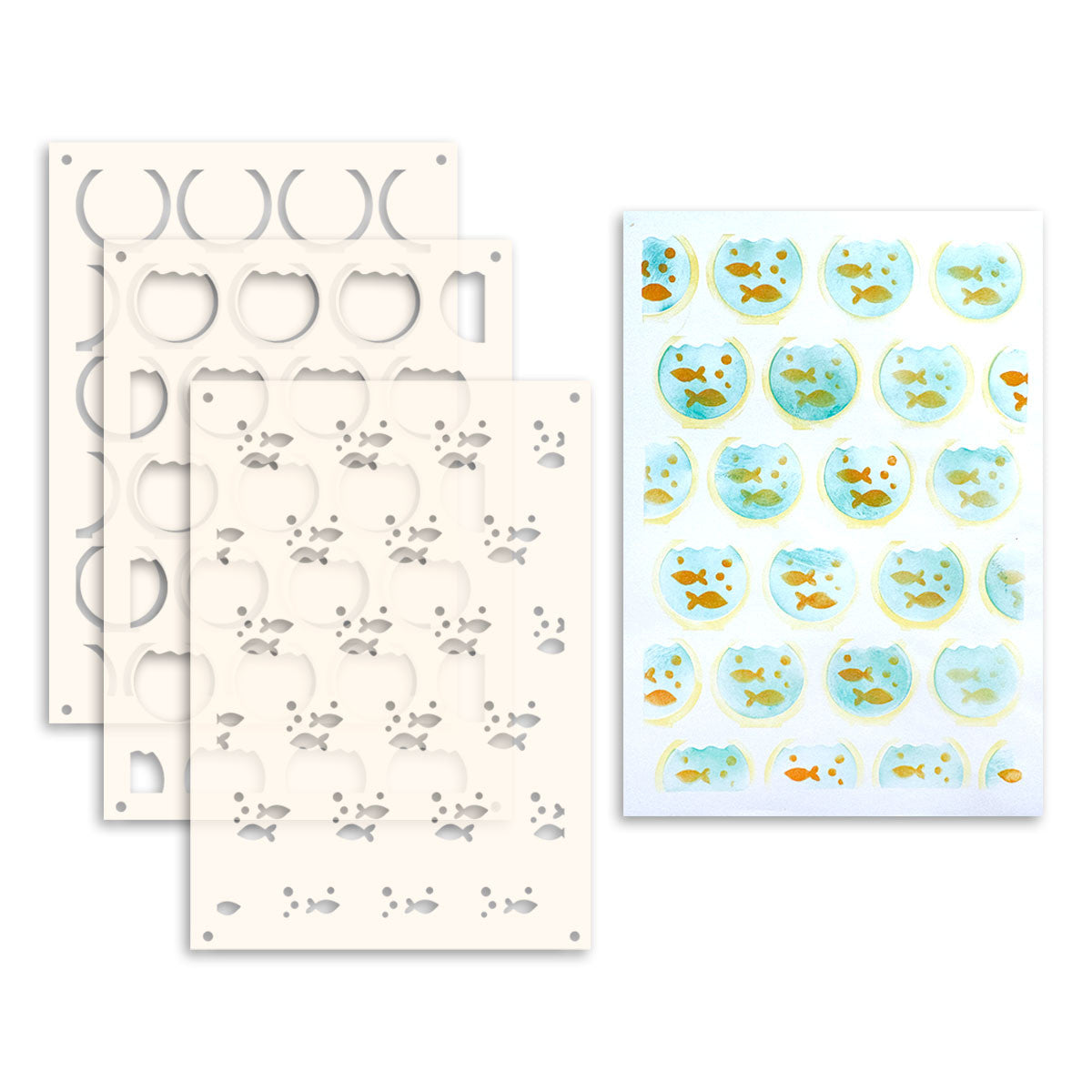 Polkadoodles Goldfish Bowl 6x8 Layering Stencils pd9151 fish