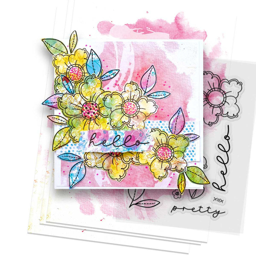 Polkadoodles Hello Pretty Flowers Clear Stamps pd8849 hi