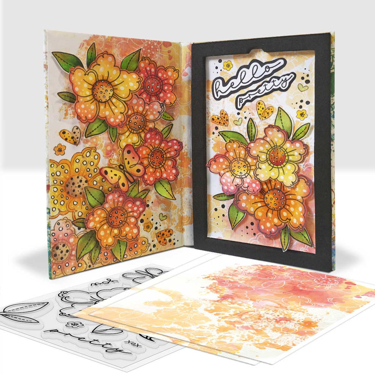 Polkadoodles Hello Pretty Flowers Clear Stamps pd8849 orange