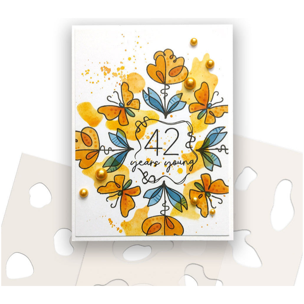 Polkadoodles Hello Sketchy Flower Color Bloc Stamp and Stencil Bundle years young