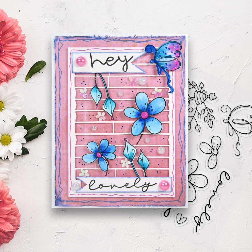 Polkadoodles Hey Lovely Clear Stamps pd8851 blue flowers
