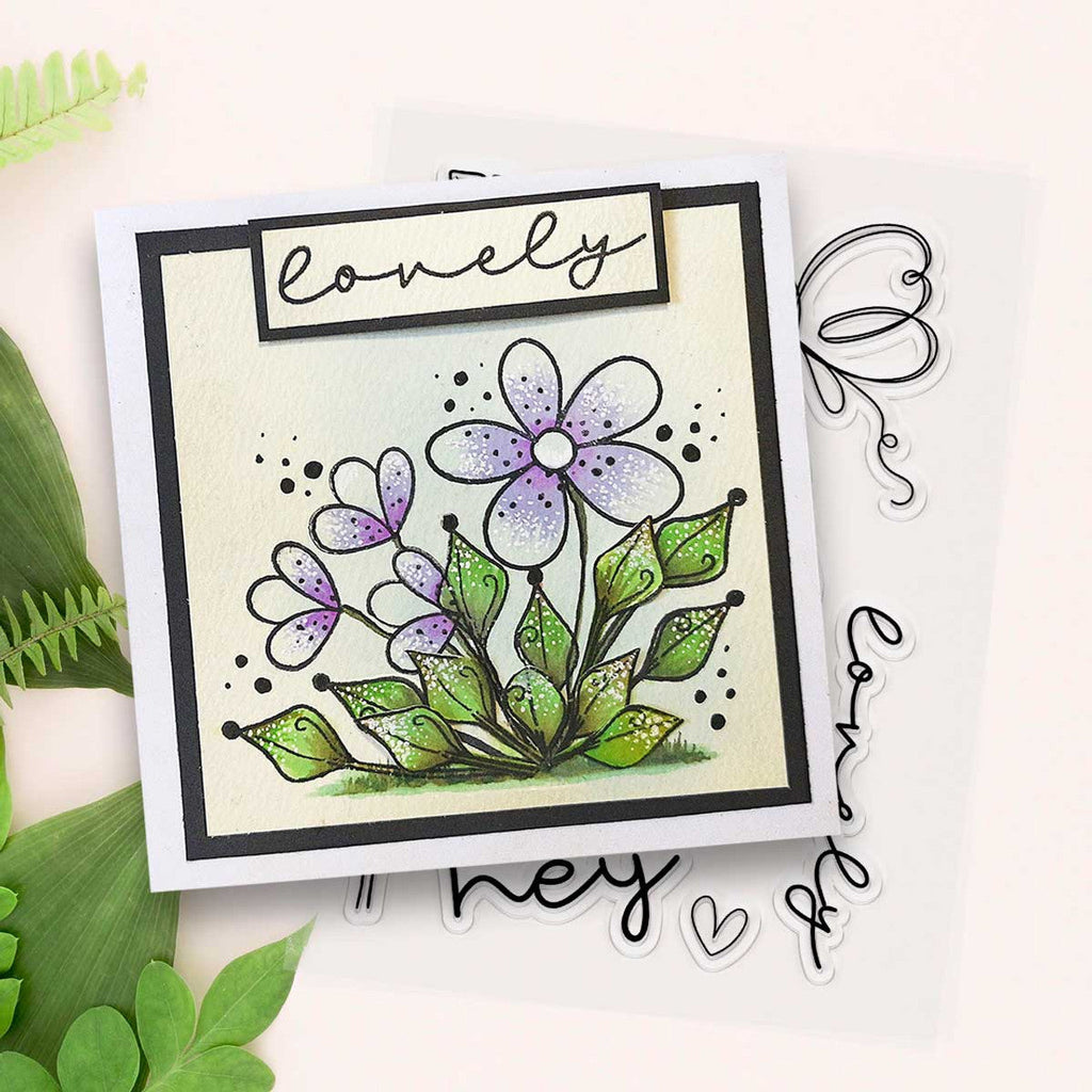 Polkadoodles Hey Lovely Clear Stamps pd8851 purple flowers