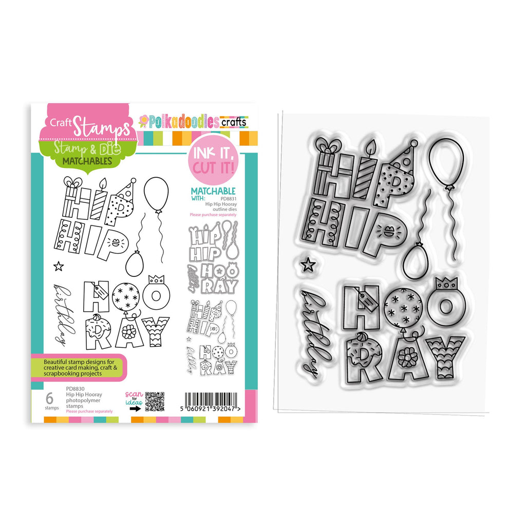 Polkadoodles Hip Hip Hooray Outline Clear Stamps pd8830