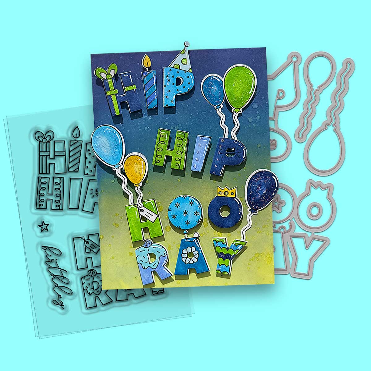 Polkadoodles Hip Hip Hooray Outline Dies pd8831 blue