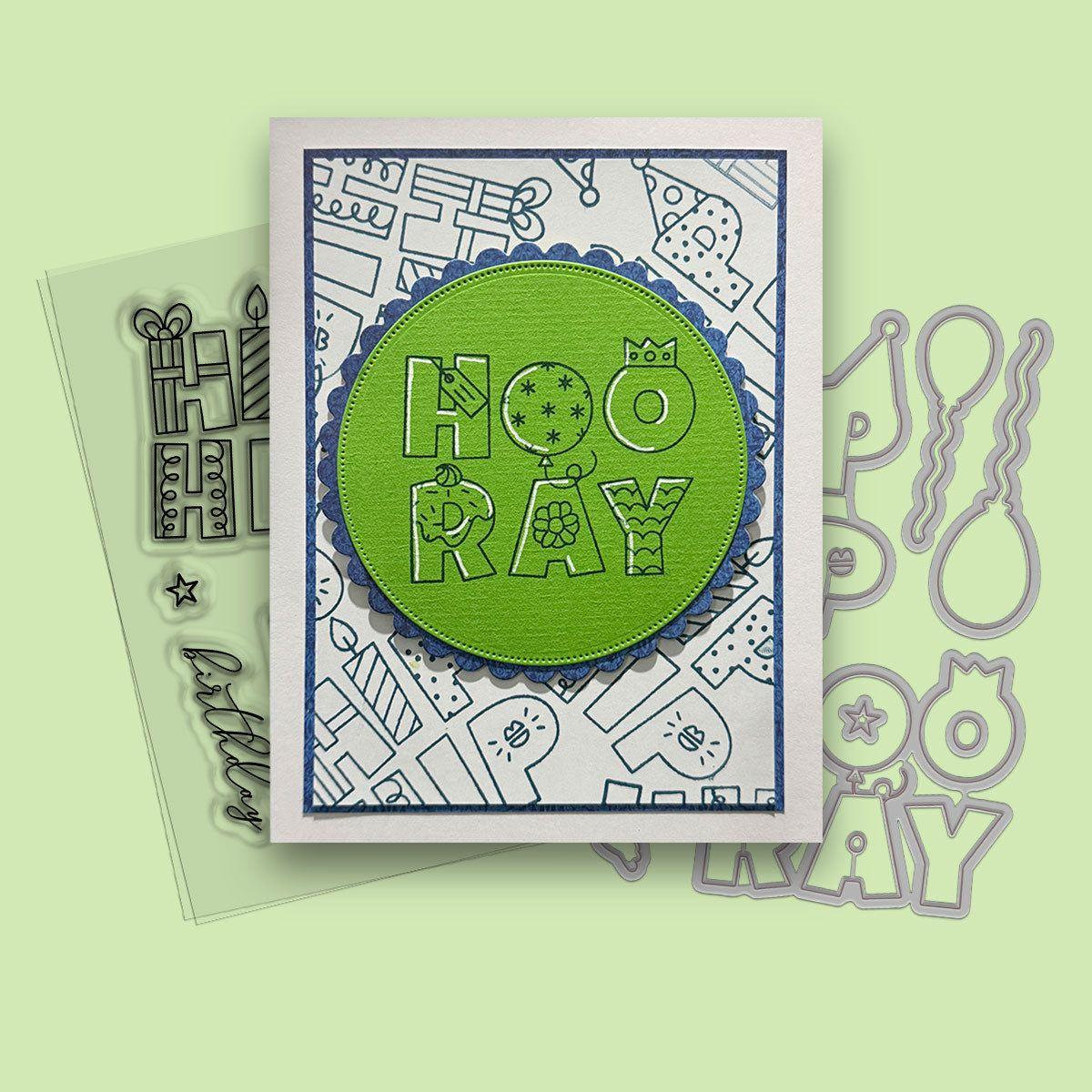 Polkadoodles Hip Hip Hooray Stamp and Die Bundle celebrate