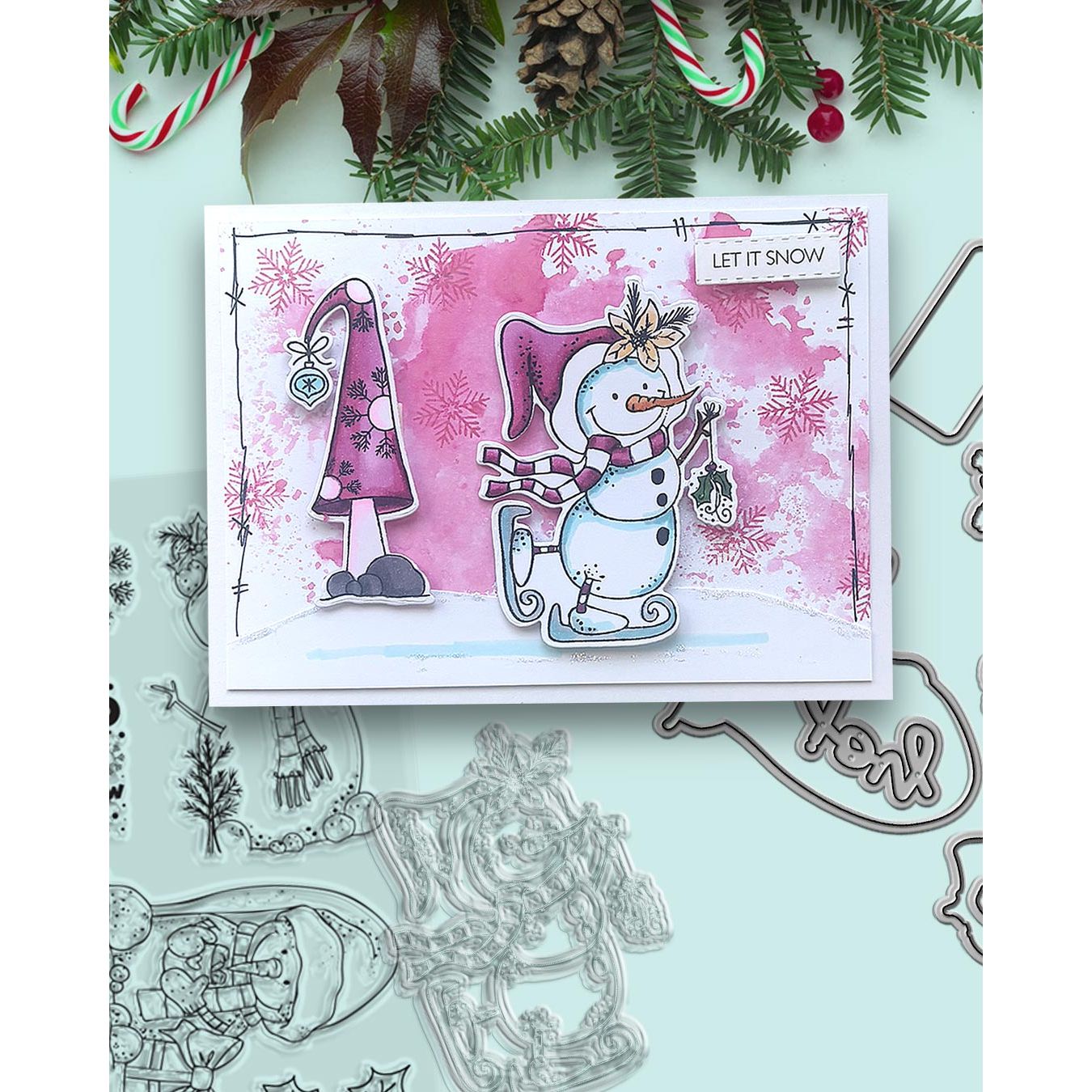 Polkadoodles Ho Ho Snowmen Christmas Holiday Clear Stamps pd9058 skating
