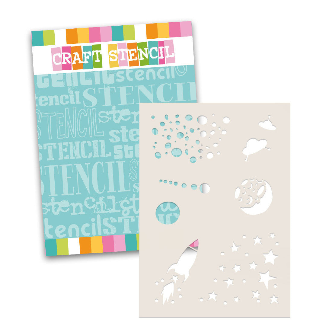 Polkadoodles Into Space Rockets, Planet and Aliens 6x8 Stencil pd9139