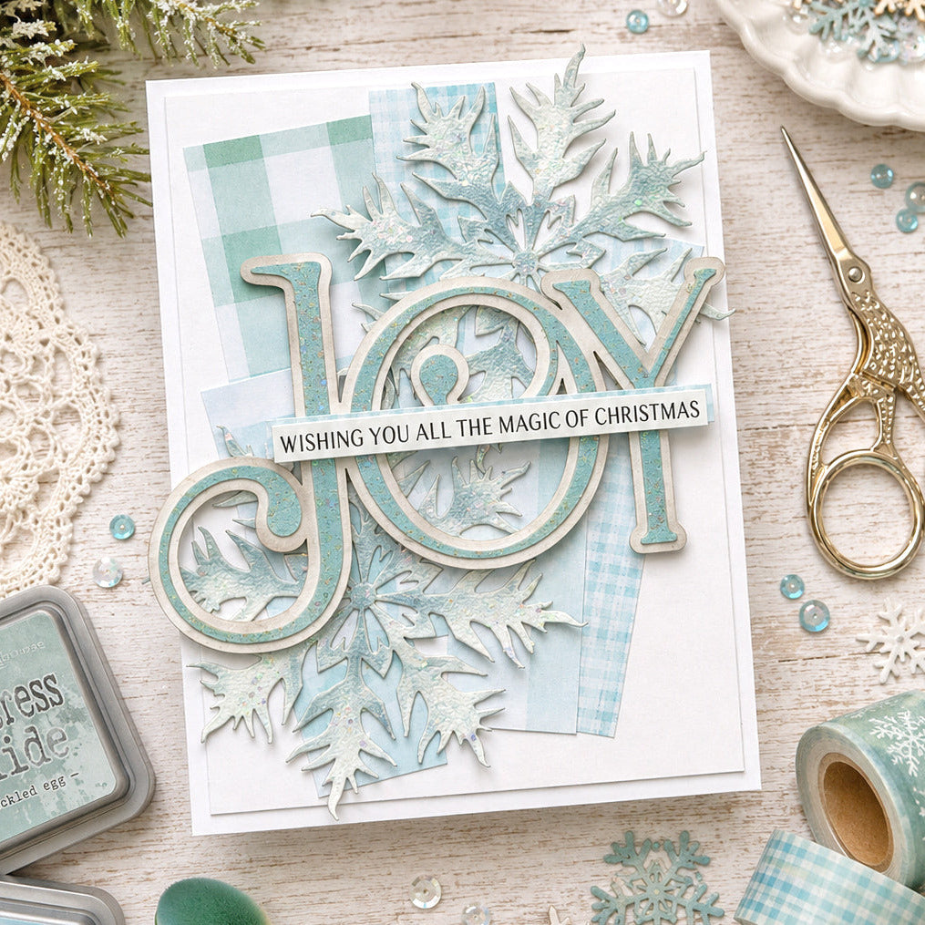 Polkadoodles Joy Text Dies pd9183 blue magic of christmas card