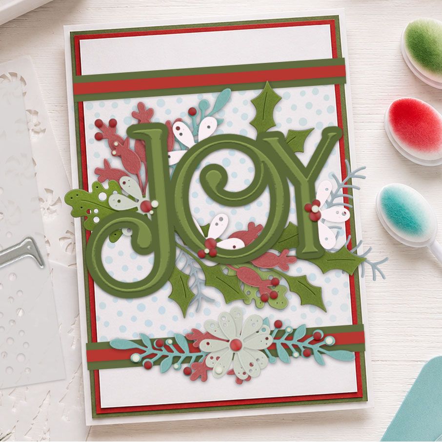 Polkadoodles Joy Text Dies pd9183 greenery polka dot holiday card