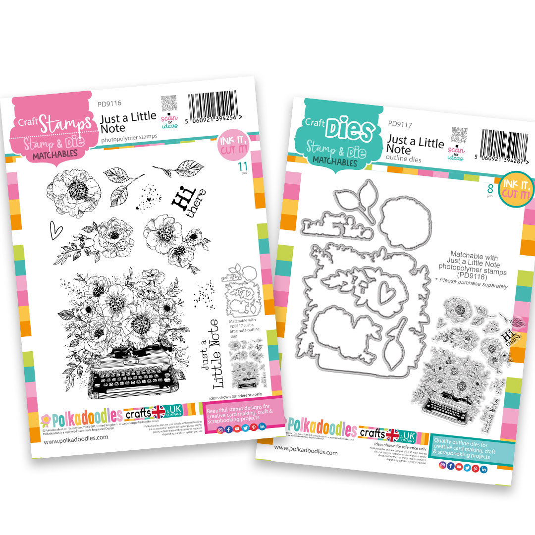 Polkadoodles Just A little Note Stamp and Die Bundle