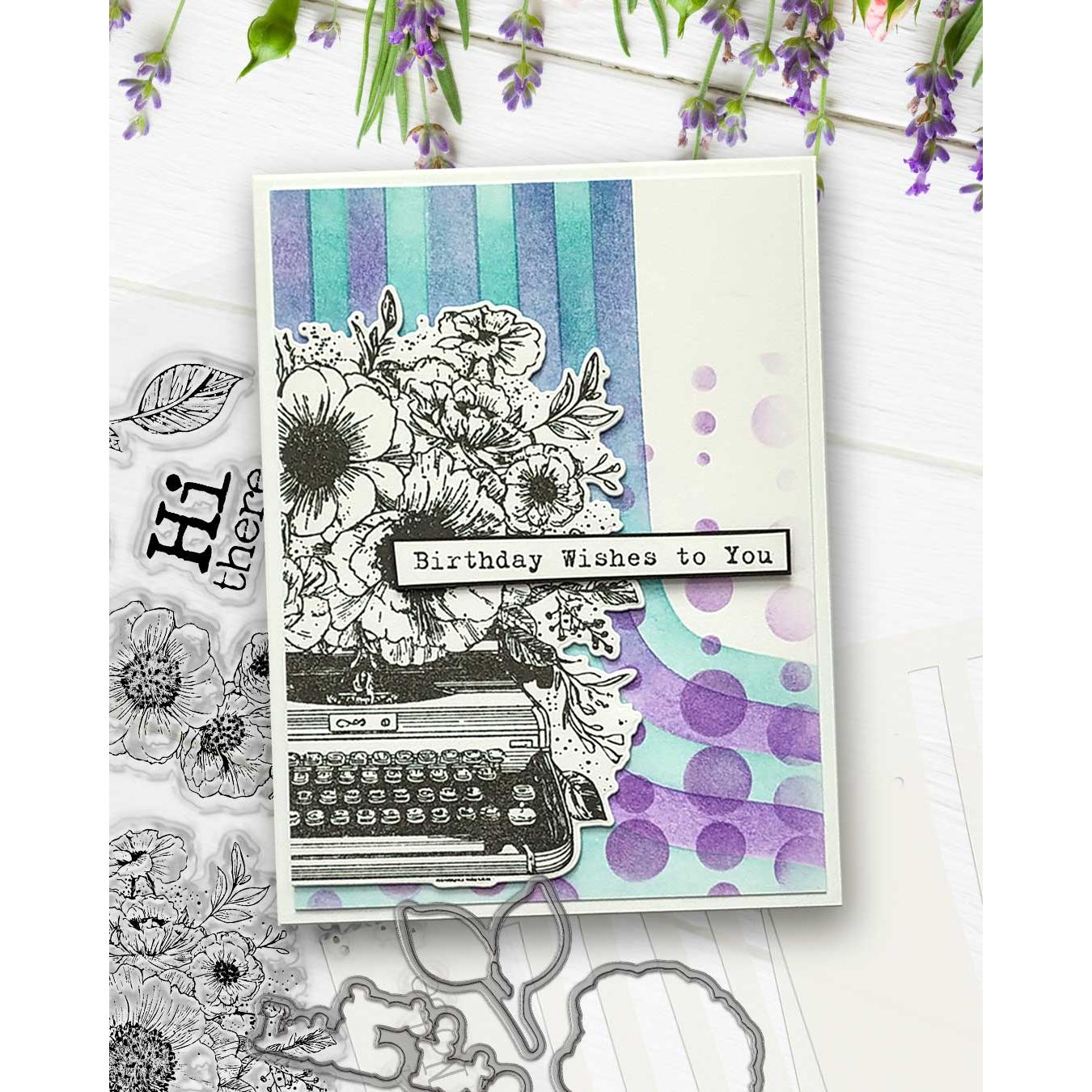 Polkadoodles Just A little Note Stamp and Die Bundle birthday wishes