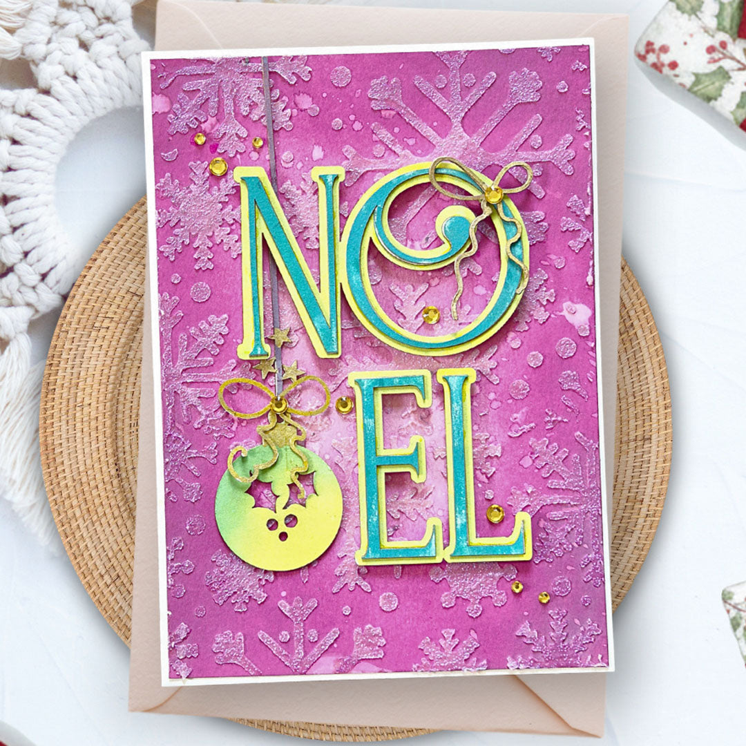 Polkadoodles Noel Text Dies pd9182 ornament and snowflake card