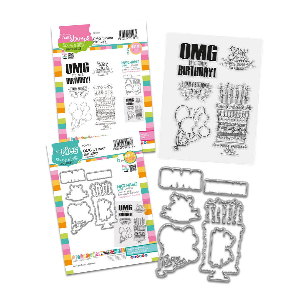 Polkadoodles OMG Birthday Stamp and Die Bundle
