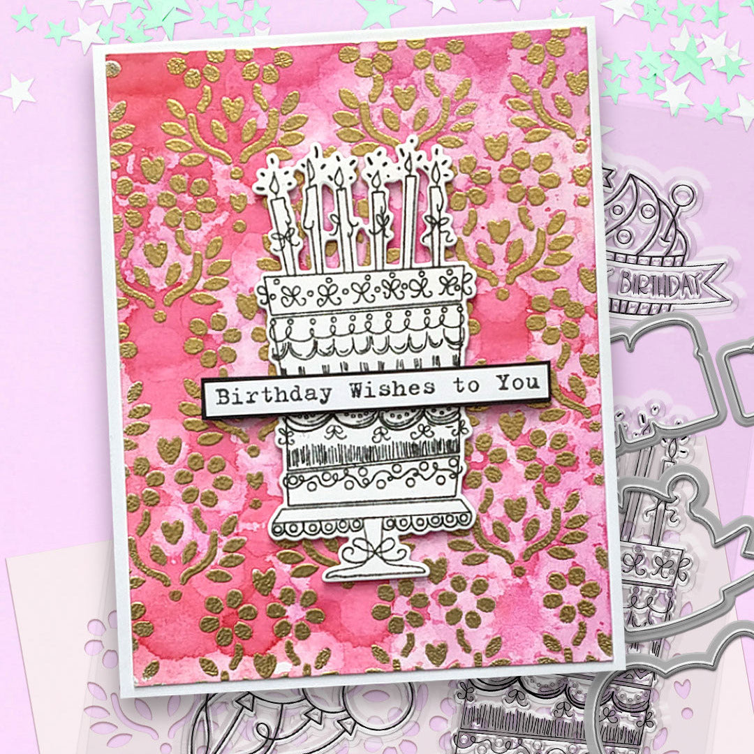 Polkadoodles OMG Birthday Stamp and Die Bundle cake wishes